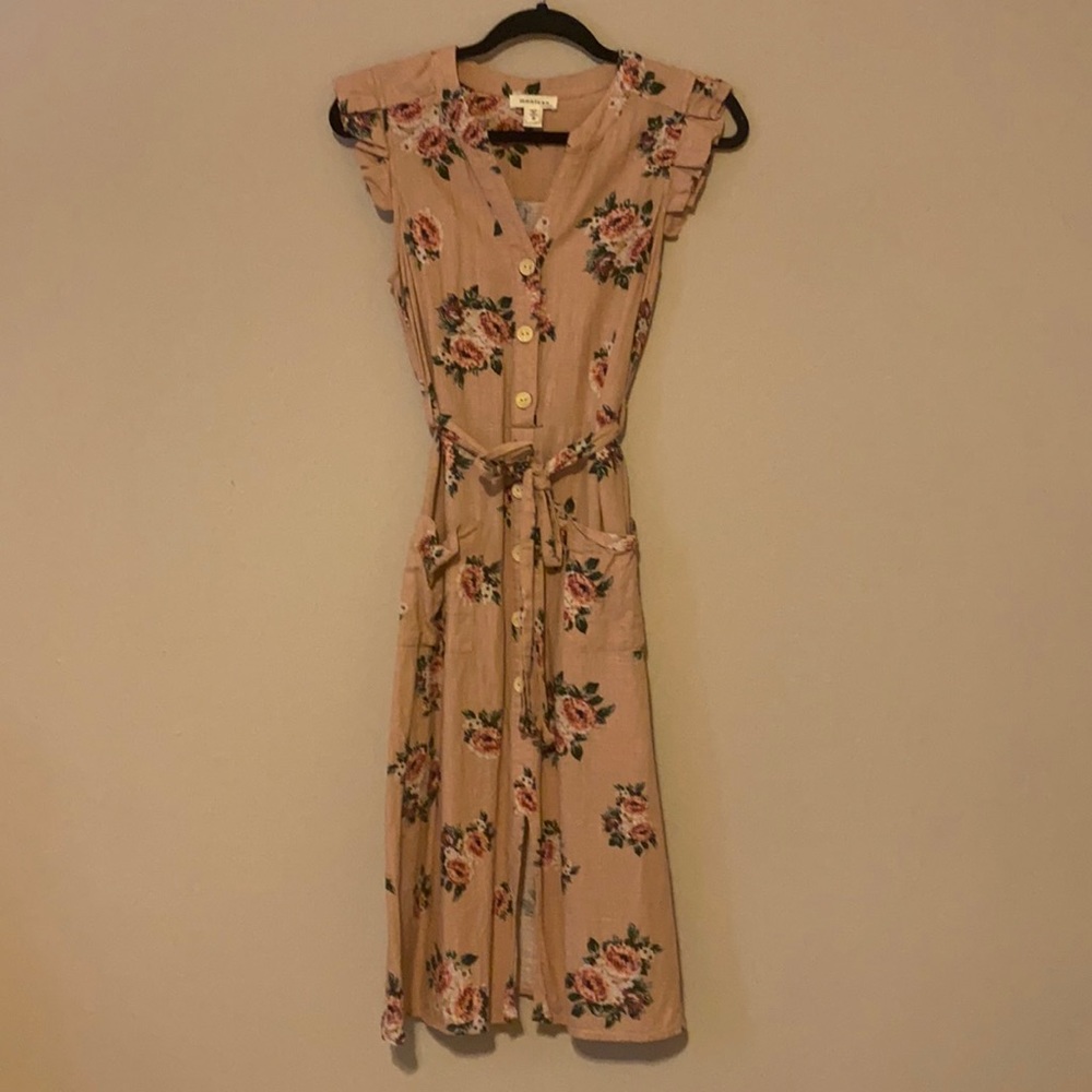 Monteau Rose Print Floral Pink Dress